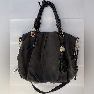Ok Leather Straps Tassel Crossbody Satchel Black Gold Large